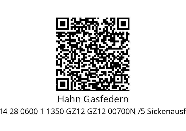   Hahn Gasfedern G 14 28 0600 1 1350 GZ12 GZ12 00700N /5 Sickenausfuhrung