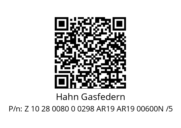   Hahn Gasfedern Z 10 28 0080 0 0298 AR19 AR19 00600N /5