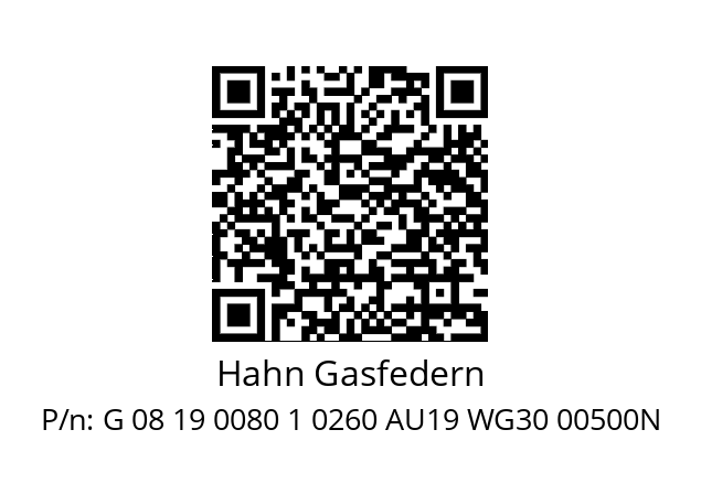   Hahn Gasfedern G 08 19 0080 1 0260 AU19 WG30 00500N