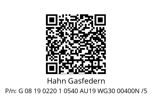   Hahn Gasfedern G 08 19 0220 1 0540 AU19 WG30 00400N /5