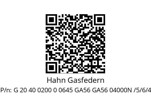   Hahn Gasfedern G 20 40 0200 0 0645 GA56 GA56 04000N /5/6/4