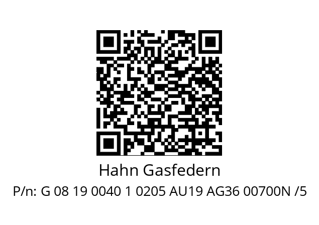   Hahn Gasfedern G 08 19 0040 1 0205 AU19 AG36 00700N /5