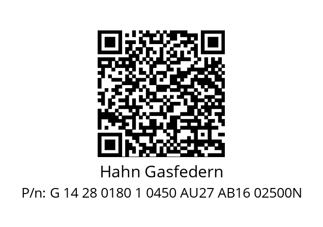   Hahn Gasfedern G 14 28 0180 1 0450 AU27 AB16 02500N