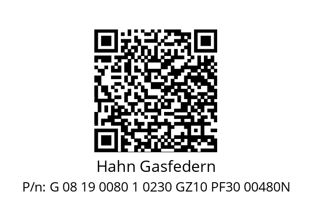   Hahn Gasfedern G 08 19 0080 1 0230 GZ10 PF30 00480N