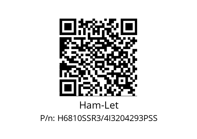   Ham-Let H6810SSR3/4I3204293PSS