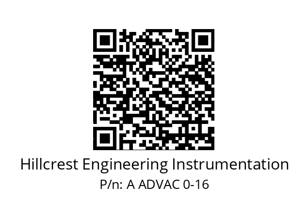   Hillcrest Engineering Instrumentation A ADVAC 0-16