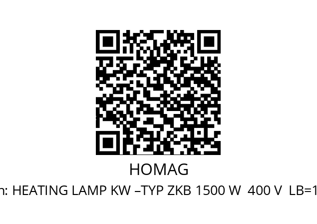   HOMAG HEATING LAMP KW –TYP ZKB 1500 W  400 V  LB=185