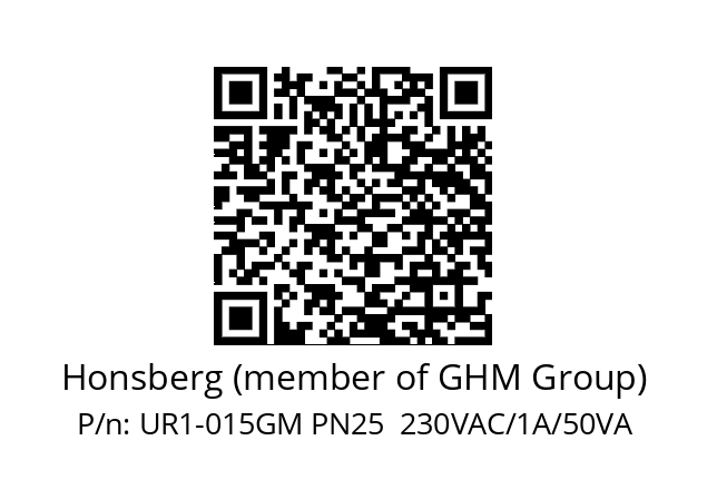   Honsberg (member of GHM Group) UR1-015GM PN25  230VAC/1A/50VA