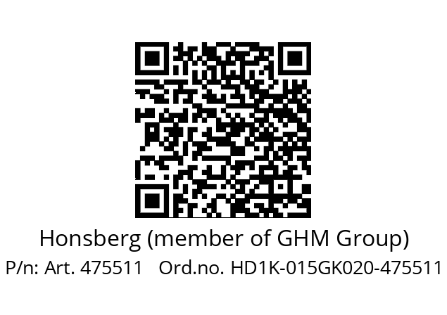   Honsberg (member of GHM Group) Art. 475511   Ord.no. HD1K-015GK020-475511