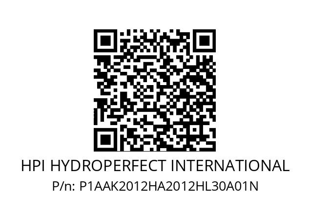   HPI HYDROPERFECT INTERNATIONAL P1AAK2012HA2012HL30A01N