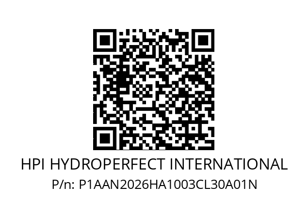   HPI HYDROPERFECT INTERNATIONAL P1AAN2026HA1003CL30A01N