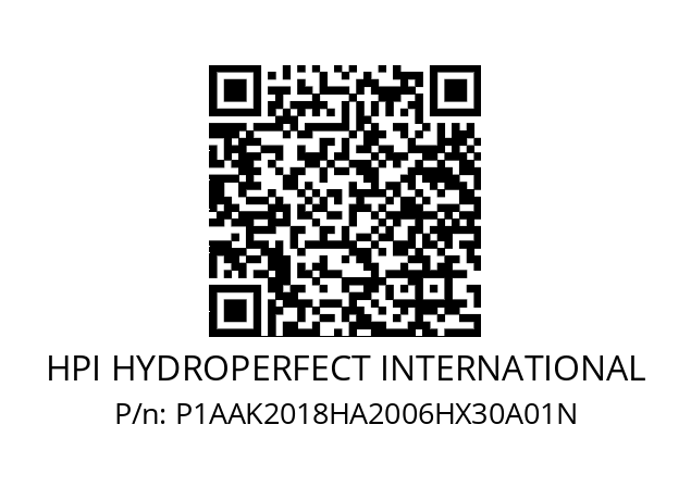   HPI HYDROPERFECT INTERNATIONAL P1AAK2018HA2006HX30A01N