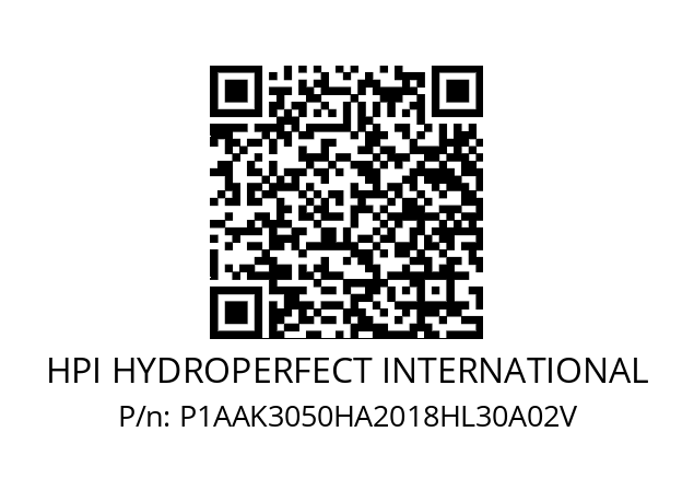   HPI HYDROPERFECT INTERNATIONAL P1AAK3050HA2018HL30A02V