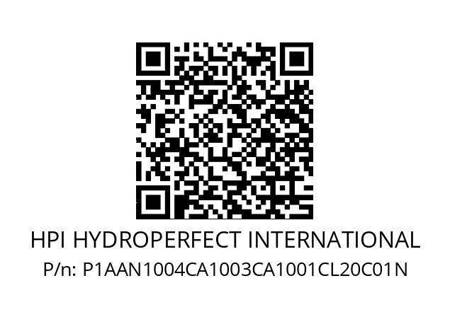   HPI HYDROPERFECT INTERNATIONAL P1AAN1004CA1003CA1001CL20C01N