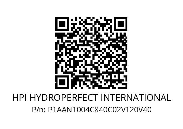   HPI HYDROPERFECT INTERNATIONAL P1AAN1004CX40C02V120V40