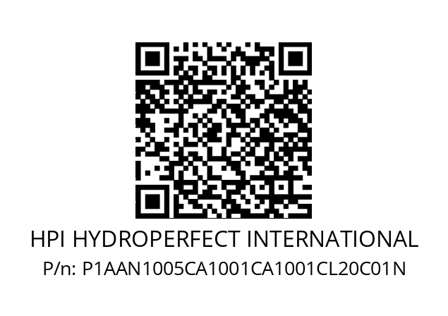   HPI HYDROPERFECT INTERNATIONAL P1AAN1005CA1001CA1001CL20C01N