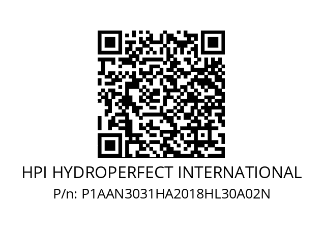   HPI HYDROPERFECT INTERNATIONAL P1AAN3031HA2018HL30A02N