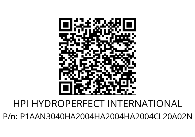   HPI HYDROPERFECT INTERNATIONAL P1AAN3040HA2004HA2004HA2004CL20A02N