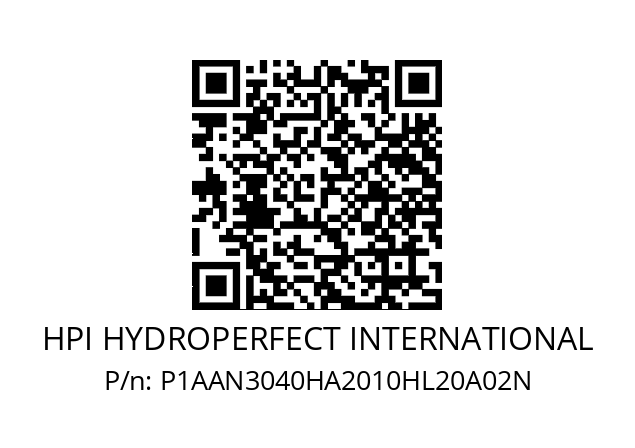   HPI HYDROPERFECT INTERNATIONAL P1AAN3040HA2010HL20A02N