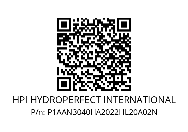   HPI HYDROPERFECT INTERNATIONAL P1AAN3040HA2022HL20A02N