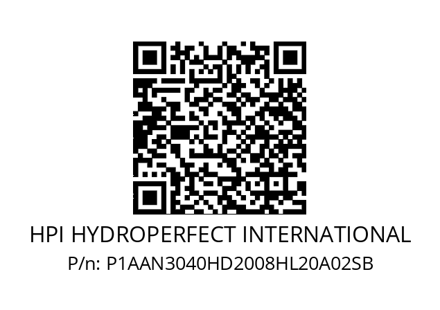   HPI HYDROPERFECT INTERNATIONAL P1AAN3040HD2008HL20A02SB