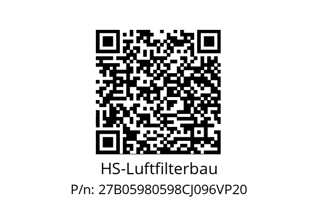   HS-Luftfilterbau 27B05980598CJ096VP20