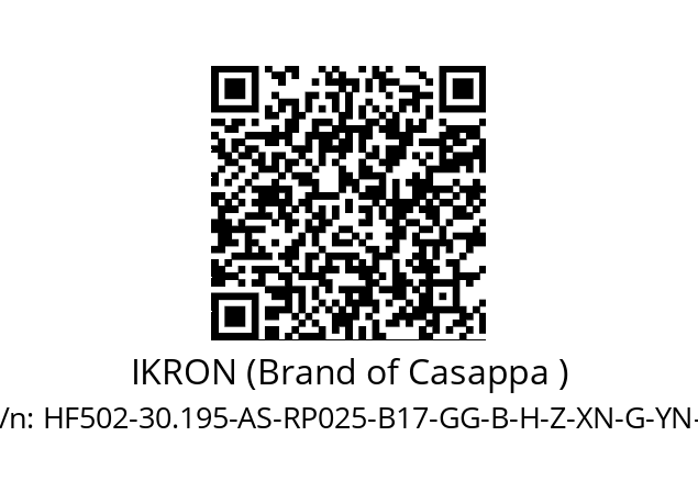   IKRON (Brand of Casappa ) HF502-30.195-AS-RP025-B17-GG-B-H-Z-XN-G-YN-K