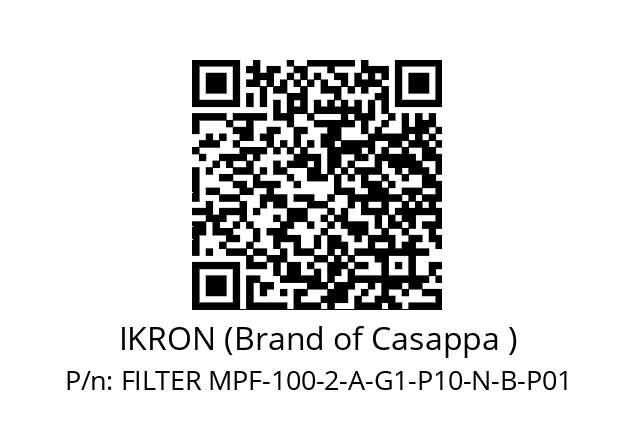   IKRON (Brand of Casappa ) FILTER MPF-100-2-A-G1-P10-N-B-P01