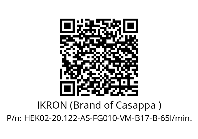   IKRON (Brand of Casappa ) HEK02-20.122-AS-FG010-VM-B17-B-65I/min.