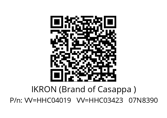   IKRON (Brand of Casappa ) VV=HHC04019   VV=HHC03423   07N8390