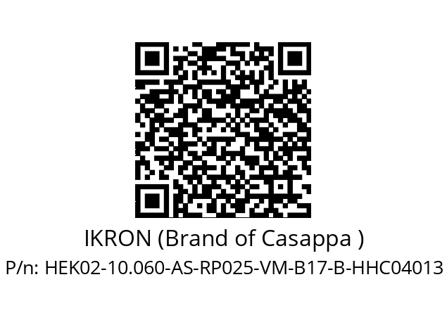   IKRON (Brand of Casappa ) HEK02-10.060-AS-RP025-VM-B17-B-HHC04013