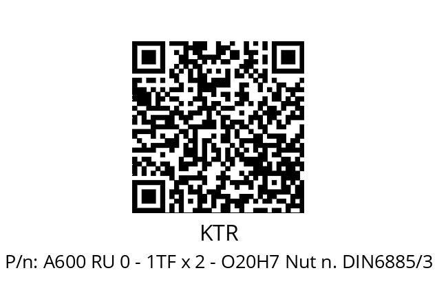   KTR A600 RU 0 - 1TF x 2 - O20H7 Nut n. DIN6885/3