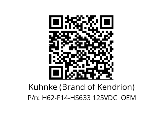   Kuhnke (Brand of Kendrion) H62-F14-HS633 125VDC  OEM