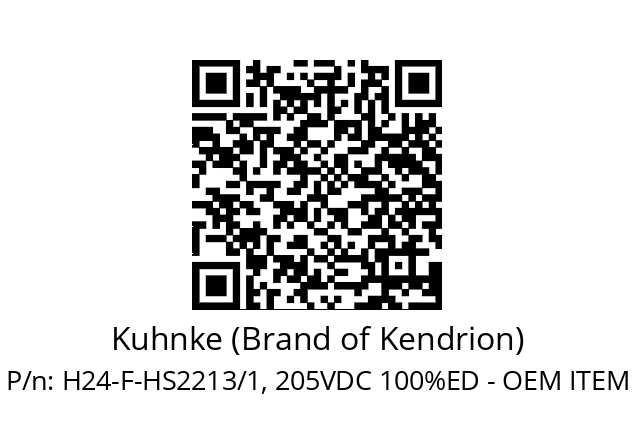   Kuhnke (Brand of Kendrion) H24-F-HS2213/1, 205VDC 100%ED - OEM ITEM