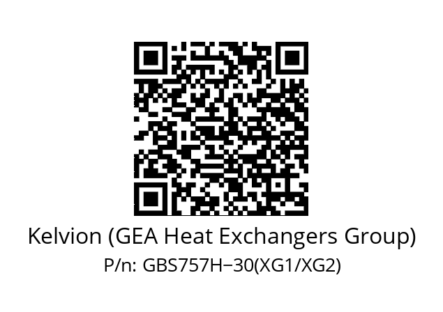   Kelvion (GEA Heat Exchangers Group) GBS757H−30(XG1/XG2)