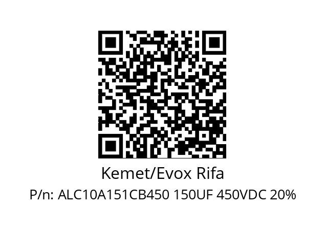   Kemet/Evox Rifa ALC10A151CB450 150UF 450VDC 20%