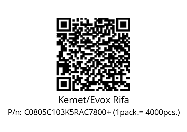   Kemet/Evox Rifa C0805C103K5RAC7800+ (1pack.= 4000pcs.)