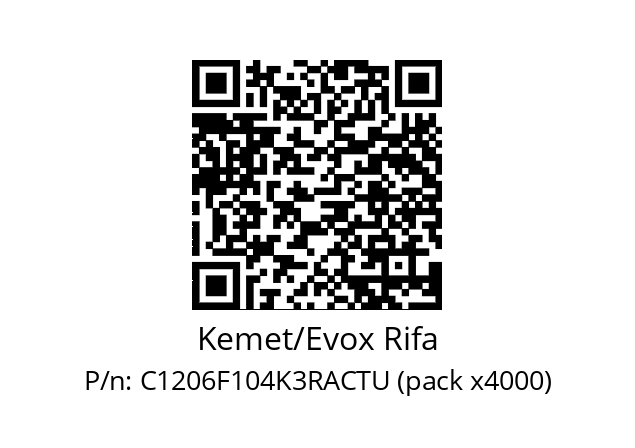   Kemet/Evox Rifa C1206F104K3RACTU (pack x4000)