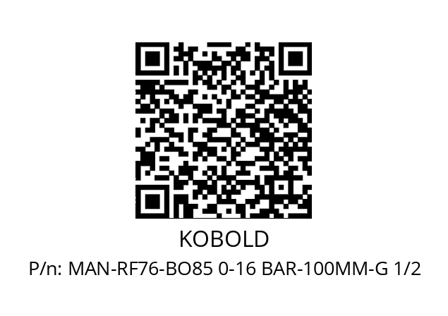   KOBOLD MAN-RF76-BO85 0-16 BAR-100MM-G 1/2