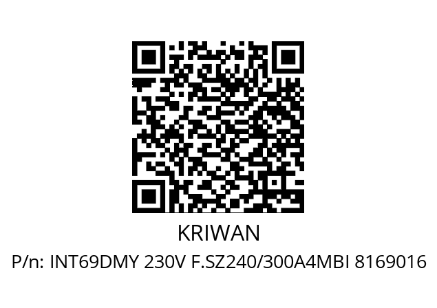   KRIWAN INT69DMY 230V F.SZ240/300A4MBI 8169016