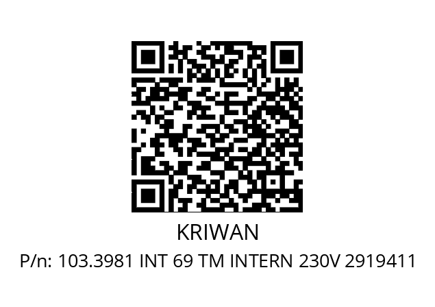   KRIWAN 103.3981 INT 69 TM INTERN 230V 2919411