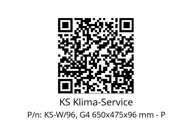   KS Klima-Service KS-W/96, G4 650x475x96 mm - P