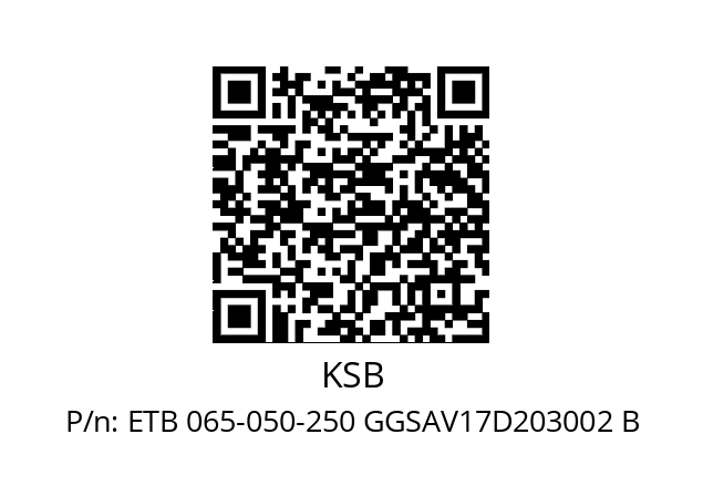   KSB ETB 065-050-250 GGSAV17D203002 B