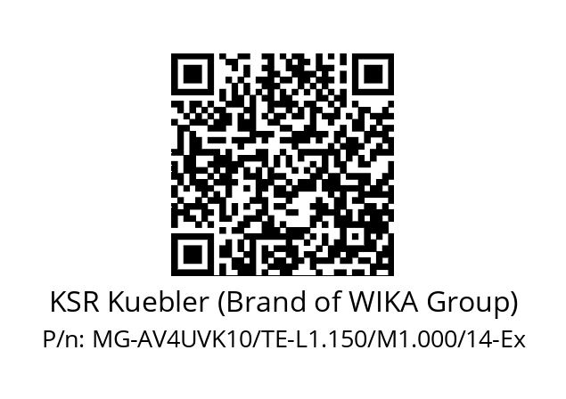   KSR Kuebler (Brand of WIKA Group) MG-AV4UVK10/TE-L1.150/M1.000/14-Ex