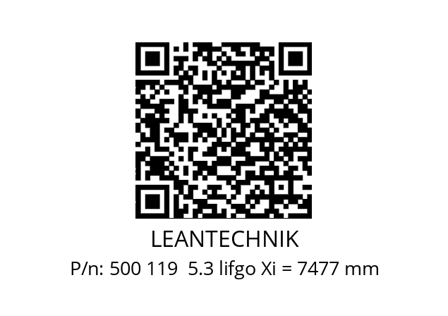   LEANTECHNIK 500 119  5.3 lifgo Xi = 7477 mm