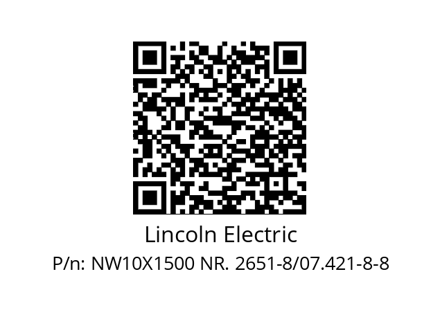   Lincoln Electric NW10X1500 NR. 2651-8/07.421-8-8