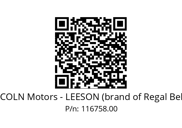   LINCOLN Motors - LEESON (brand of Regal Beloit) 116758.00