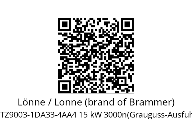   Lönne / Lonne (brand of Brammer) 1TZ9003-1DA33-4AA4 15 kW 3000n(Grauguss-Ausfuhrung)