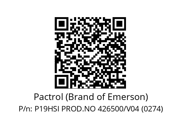   Pactrol (Brand of Emerson) P19HSI PROD.NO 426500/V04 (0274)