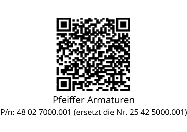   Pfeiffer Armaturen 48 02 7000.001 (ersetzt die Nr. 25 42 5000.001)